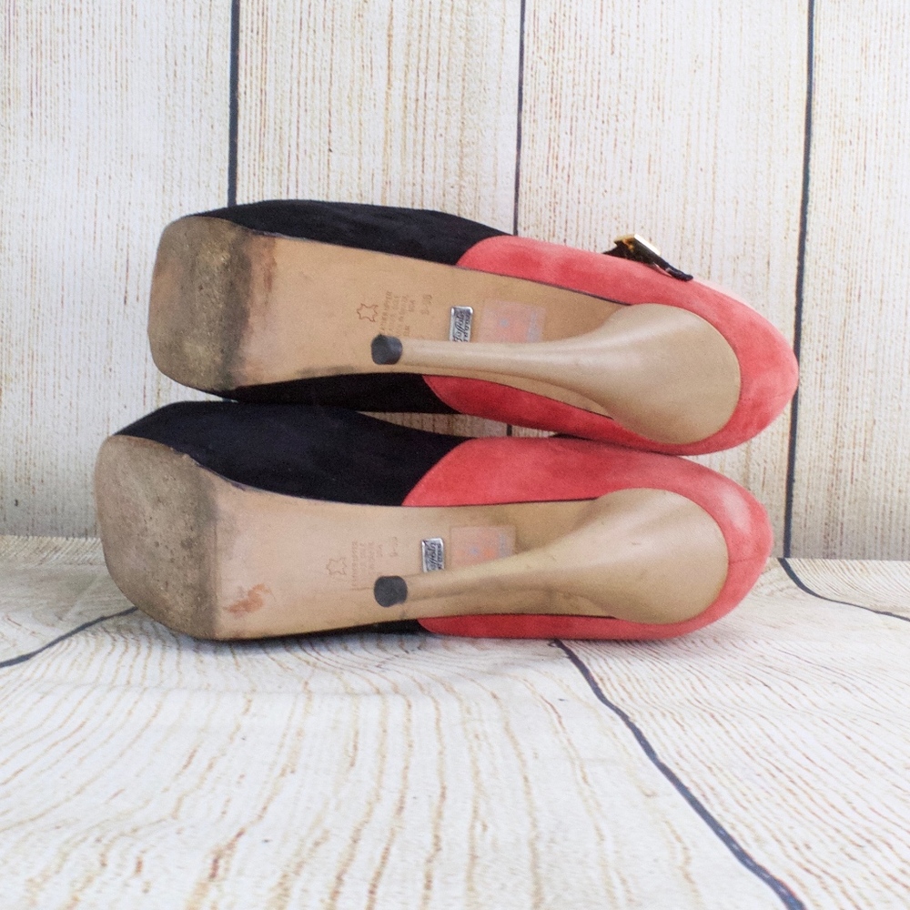 Buffalo London Platform Heels Pink Black Suede 9 - Picture 8 of 8